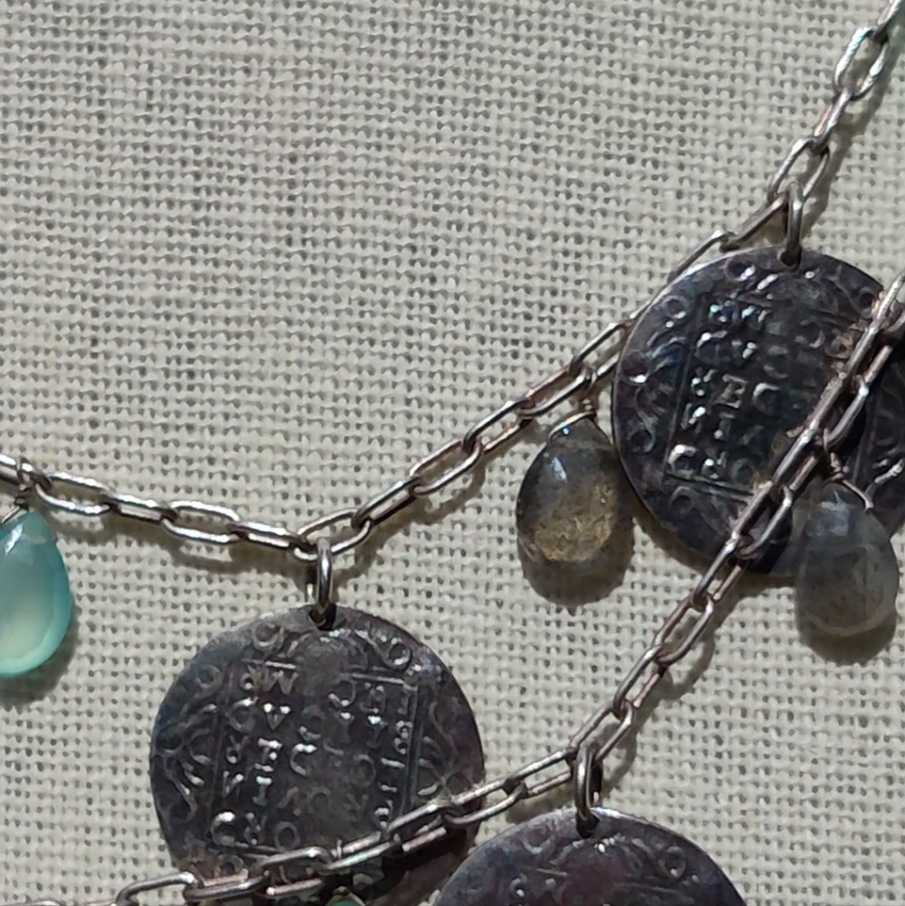 Stella & Dot retired labradorite and aquamarine coin necklace - Picture 7 of 10